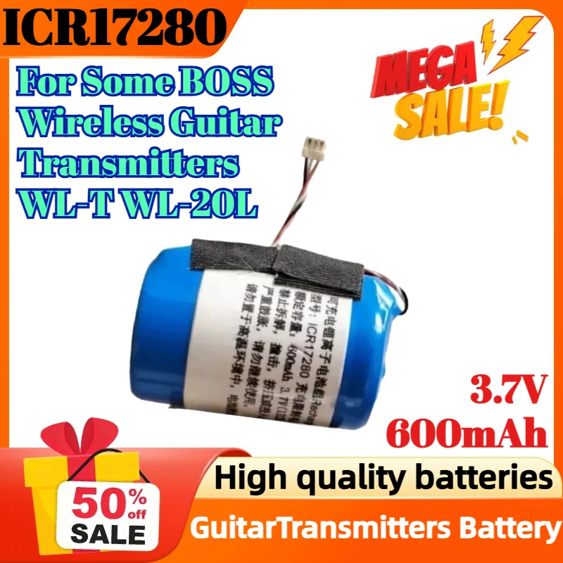

ICR17280 3.7V 600mAh Guitar Transmitters Battery For Some BOSS Wireless Guitar Transmitters WL-T WL-20L 3-wire Plug Battery
