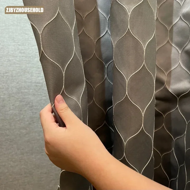 

High Precision Modern Simple Vertical Curtain for Living Dining Room Bedroom ColorWeaving Blackout Water-soluble Curtain Fabrics