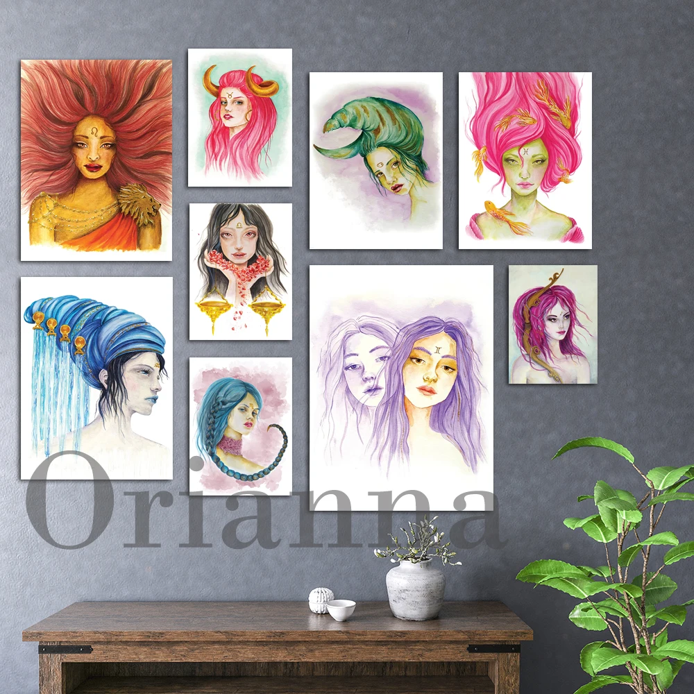 Zodiac Girl Astrology Leo Taurus Pisces Libra Virgo Cancer Scorpio Capricorn Gemini Aries Sagittarius Aquarius Prints Posters