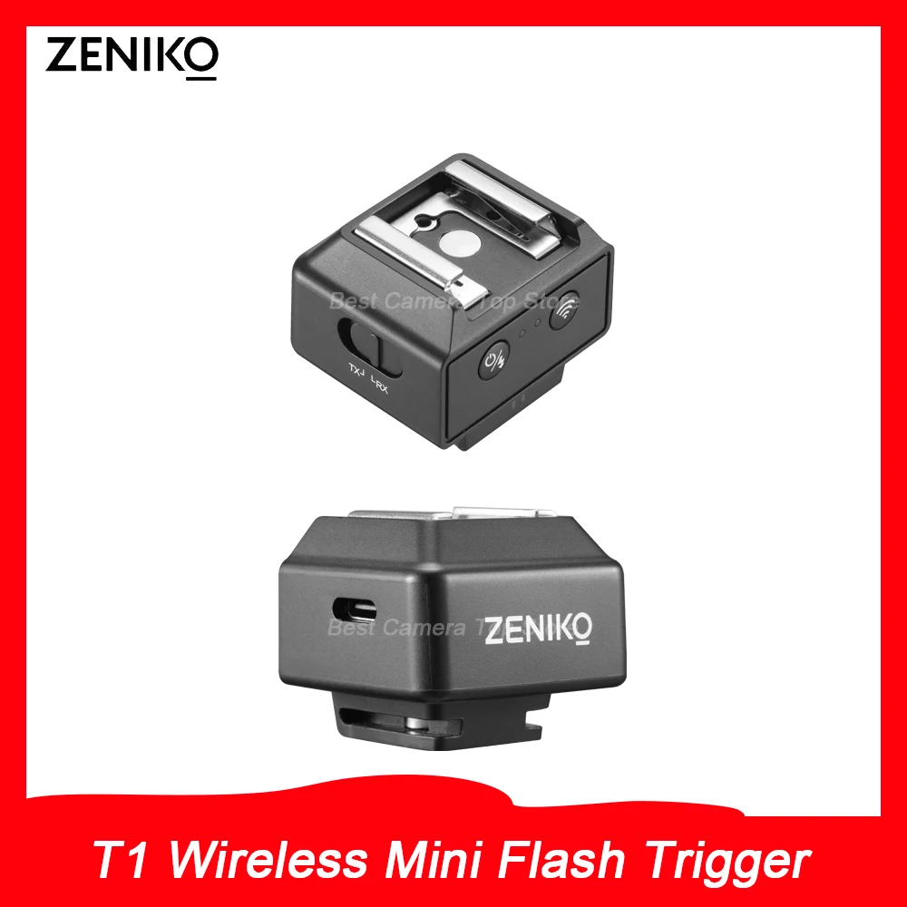 

ZENIKO T1 Беспроводной мини-триггер вспышки 2,4 ГГц Беспроводной универсальный триггер горячего башмака, совместимый с Sony ZV1 Nikon Z30 Leica Q3