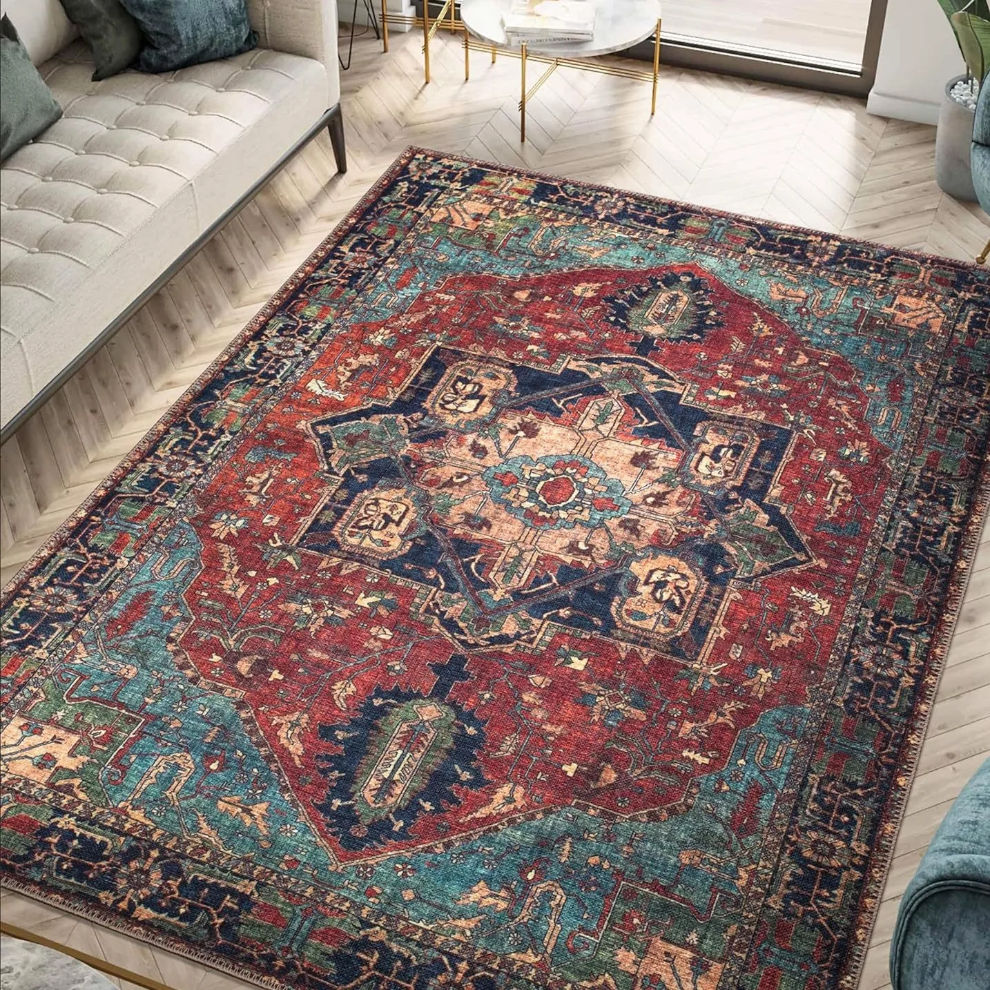 American Retro Persia Rug for Bedroom Large Area Living Room Decoration Anti-slip Carpet Washable Lounge Floor Mat Home Soft Rug