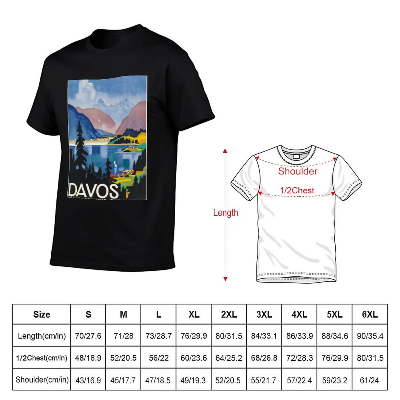 Davos vintage travel poster T-Shirt oversized graphic tee boys whites men t shirt