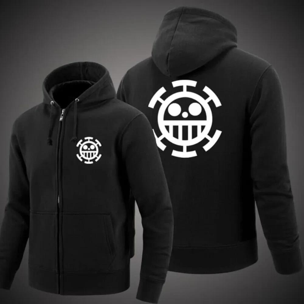 

One Piece Heart Pirates Zip Up Hoodie Anime Unisex Graphic Print Sweatshirt Streetwear Autumn Winter Casual Fitness Long Sleeve