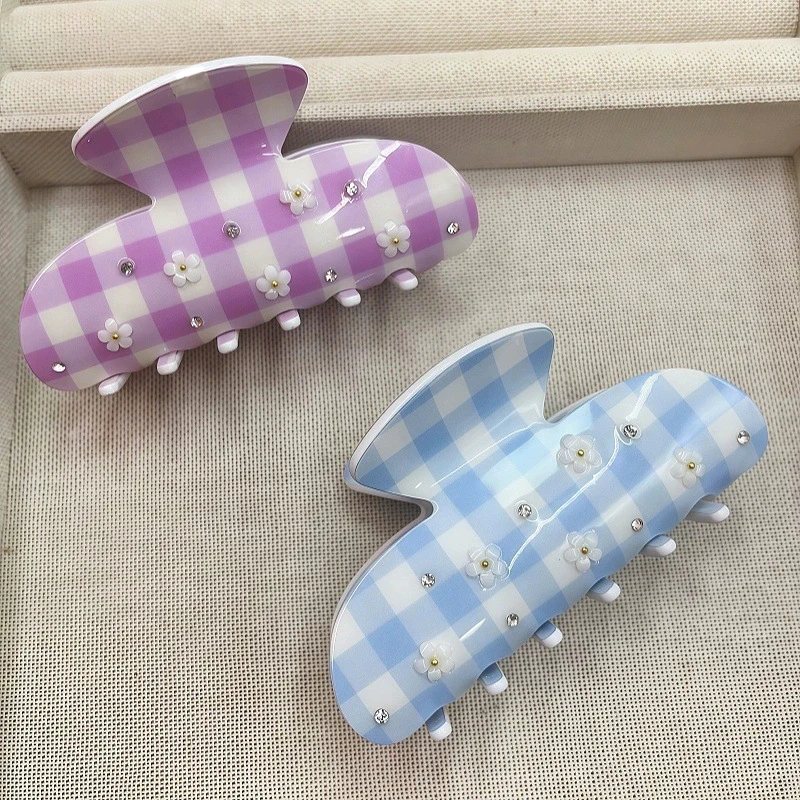 

Korean Style Acetate Flower Hair Claw Clip Women Elegant Strong Hold Shark Clips For Thick Hair Diamond-Studded Hair Accessories