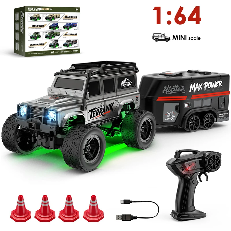 

1:64 Remote Control Off-Road Vehicle 2.4G mini Desktop Remote Control Toy Car-with Tow Box Children's Holiday Gift