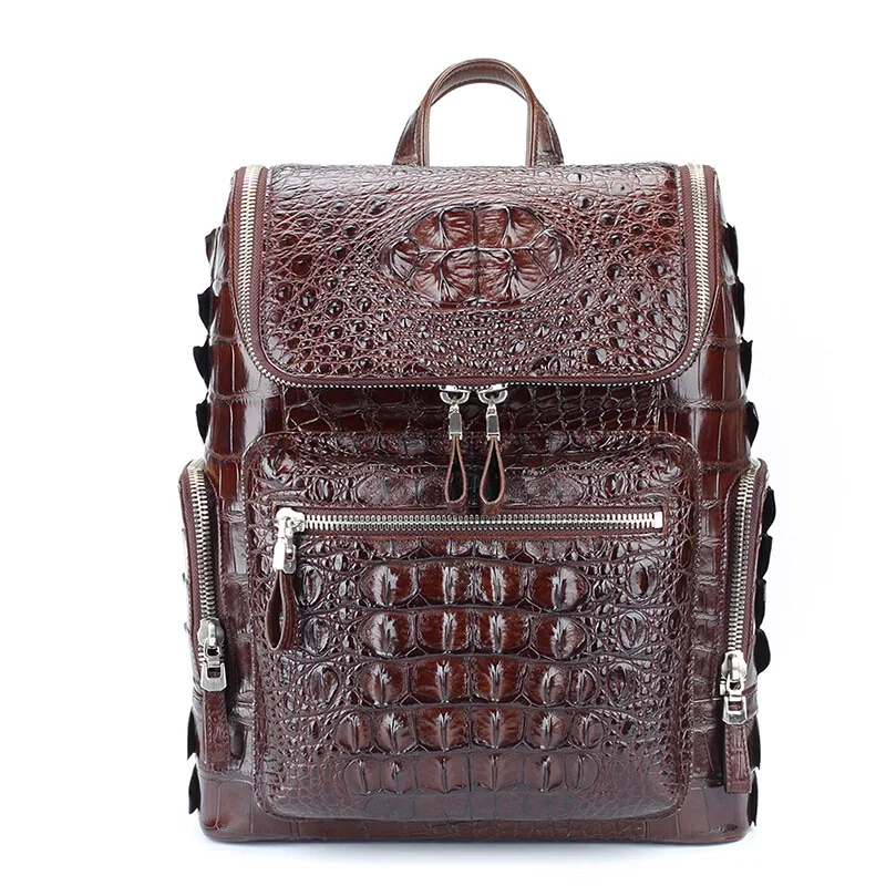 2024 New Designer Luxury Crocodile Skin Men\'s Backpack Large Capacity Man Travel Bag Business Real Leather Laptop School Bag 40