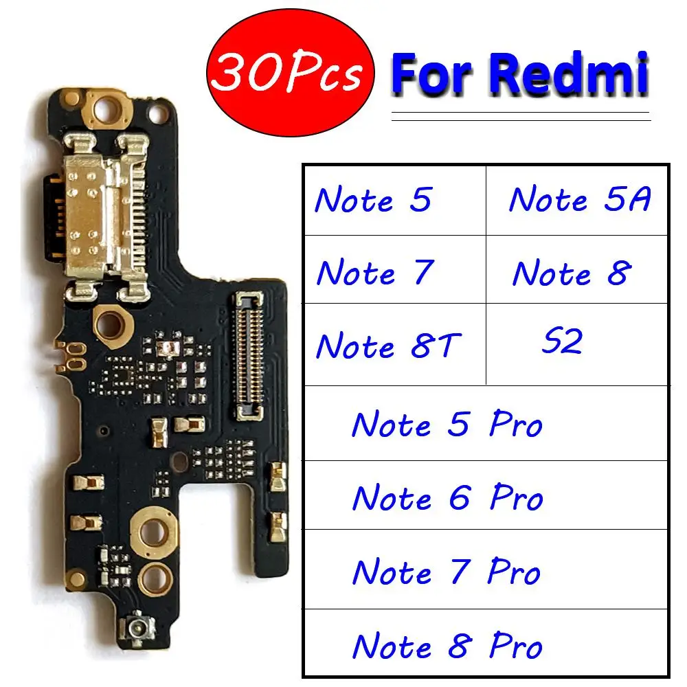 

30Pcs，NEW For Xiaomi Redmi S2 Note 8T 8 7 6 5 Pro USB Micro Charger Charging Port Dock Connector Microphone Board Flex Cable