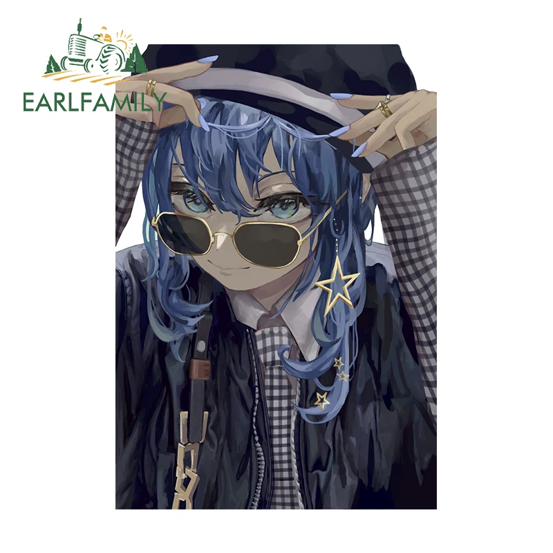 

EARLFAMILY 13cm x 9cm Blue Hair Glasses Fanart Car Sticker Anime Sunscreen Creative Decal Waterproof Windows Vinyl Graphics