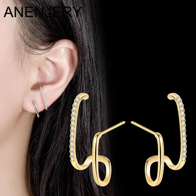 

ANENJERY Geometric Irregularity Zircon Stud Earrings for Women Female Niche Creative Earrings Party Jewelry Gifts