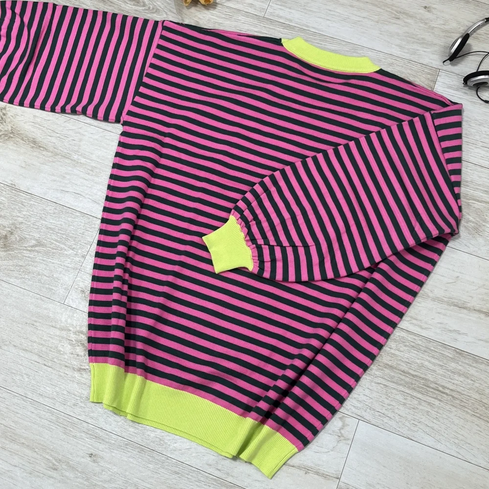 Pullover Top Unisex Sweater Pullover Crew Neck Loose Fit Men Hip Hop Casual Striped Women Long Sleeve Oversized Sweatshirt Shirt