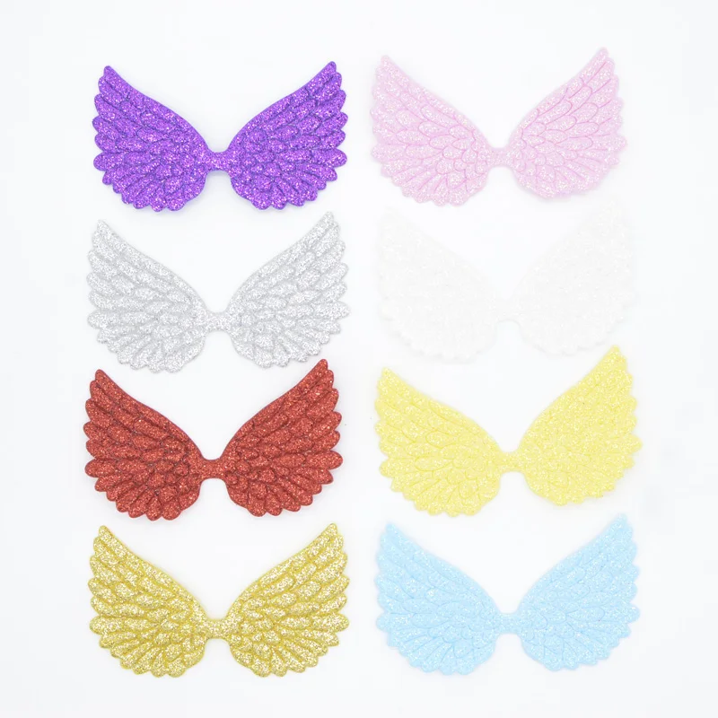 20 pièces 74*43mm Appliques d'ailes d'ange poudre de paillettes simple face patchs d'ailes de fées DIY couvre-chef nœud papillon accessoires de nœud papillon