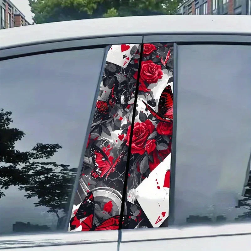 

1PC Flowers Poker Car Stickers Auto B Pillar Waterproof Decoration Cover Scratches DIY Car Doors Pillar Sunscreen Vinyl Decals