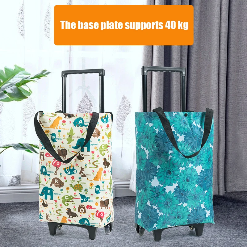 Portable Foldable Large capacity Portable/Pull rod type Shopping bag With wheels cart bag Portable bag