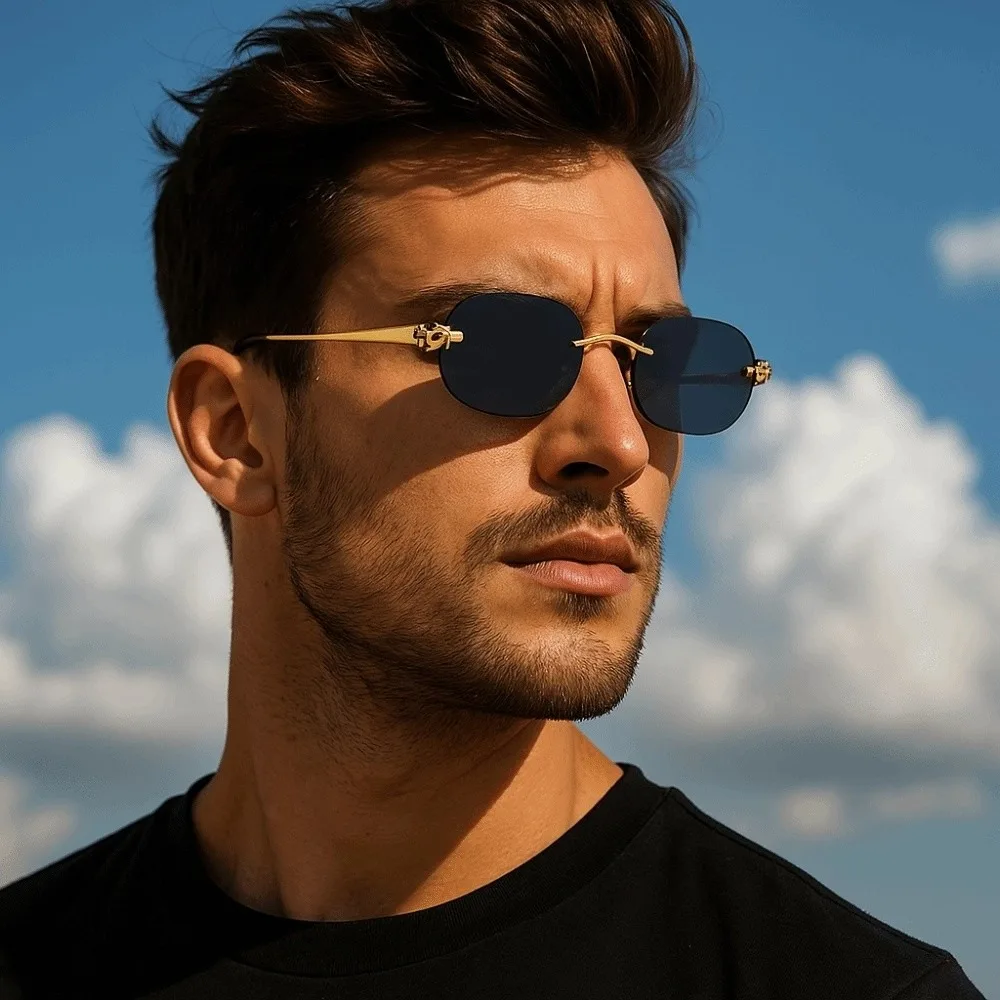 Lightweight Rimless Oval Sunnies Costume Accessory Decorative Men Polarizing Lens Sunglasses Alloy PC Anti Blue Light Glasses