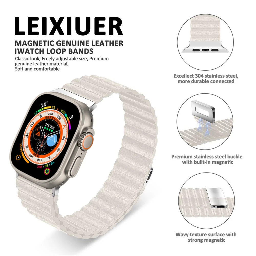 Magnetic Loop For Apple watch Ultra Band 49mm 44mm 45mm 40mm 41mm 45 mm leather Bracelet correa iwatch series 7 8 6 5 4 SE Strap