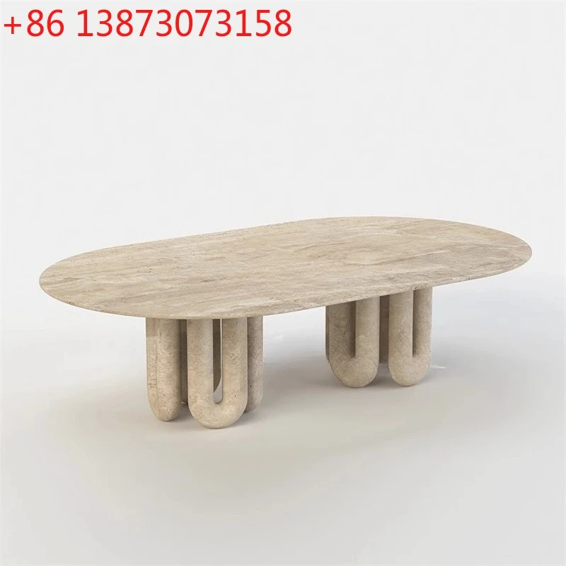 *Nordic natural travertine oval dining table modern minimalist wabi sand marble