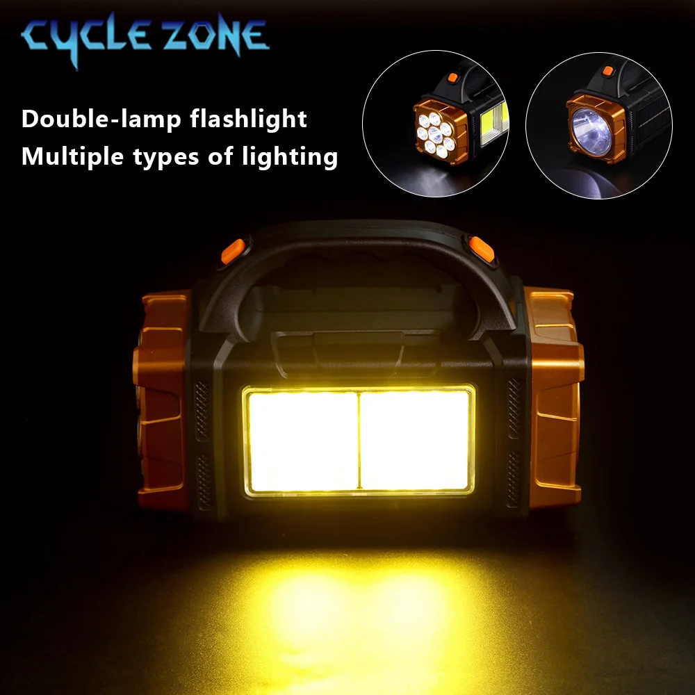 Poderosa lanterna led usb recarregável luz portátil com luz lateral cob portátil holofote acampamento ao ar livre tocha de pesca