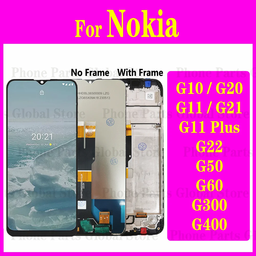 For Nokia G10 G20 LCD Display G11 Plus G21 G22 G50 G60 G300 G400 Screen Touch Digitizer Assembly Replacement With Frame TA-1334