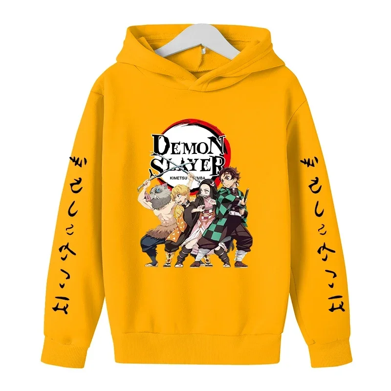 New Kids Demon Slayer Hoodie Children\'s Clothing Hoodie Suitable Boys Girl Long Sleeve Anime Yaiba Sleeve Pullover Sweatshirt