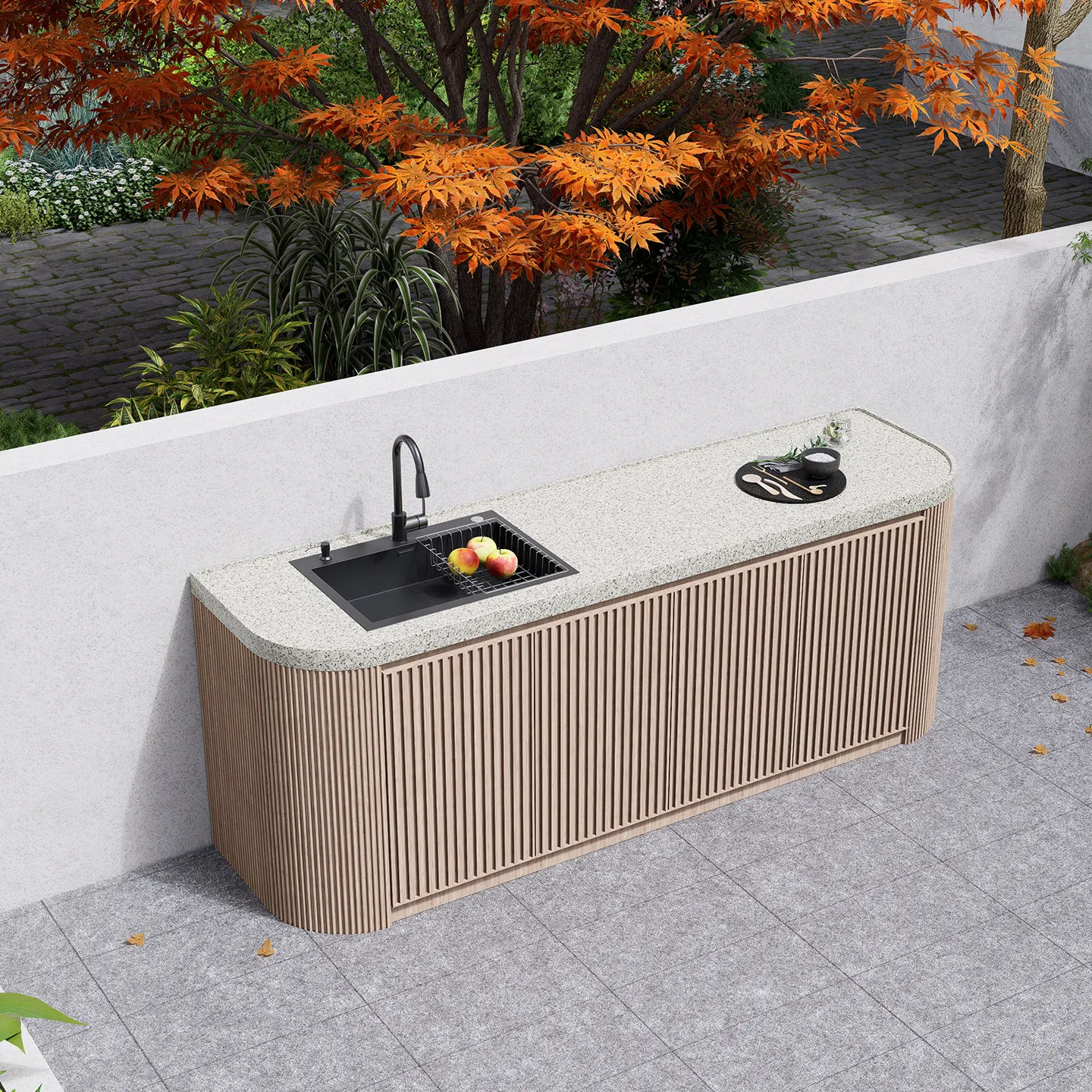 Any Size Custom Outdoor Kitchen Island Sink Curved Countertop Waterproof Rustproof Aluminum Storage Cabinet Patio Backyard Garde