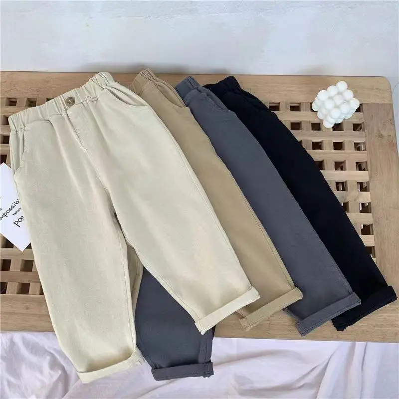 

Kids Boys' Spring Casual Pants 2023 Children's Pure Cotton Stretch Straight Pants For Small Children New Korean Baby Pants 2-8Y