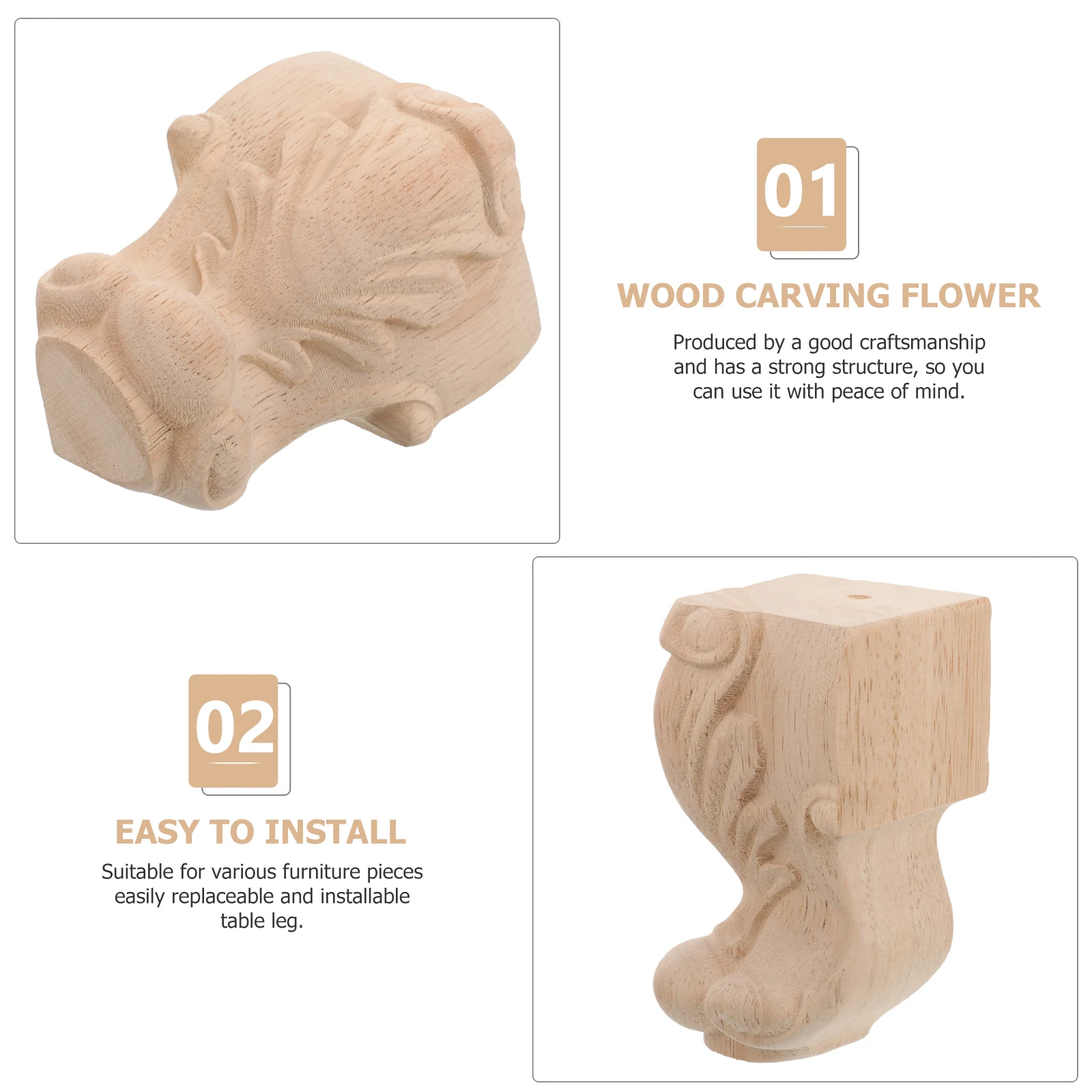 

4Pcs Elegant Wooden Table Legs Durable Carved Design Suitable for Various Furniture Easy to Replace and Install