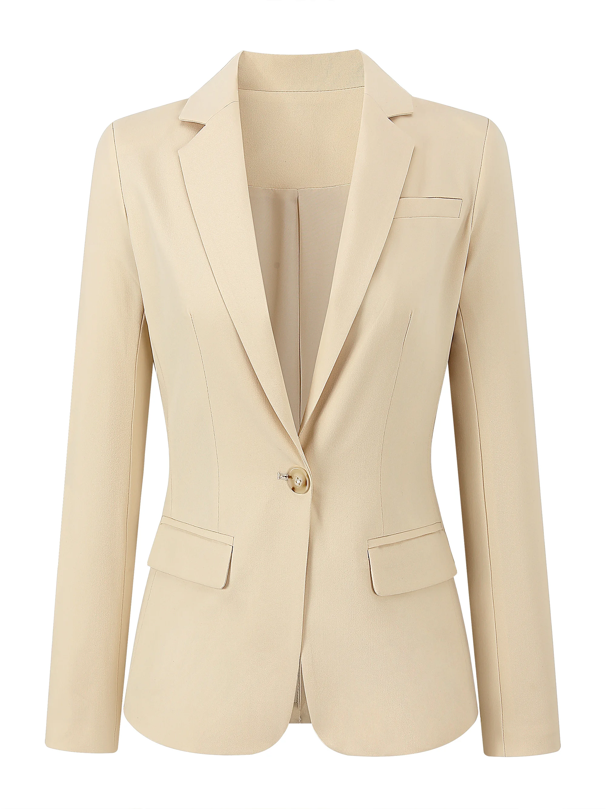 

Elegant Casual Solid Color Women's Blazer Jacket, Long Sleeve Double Pockets Back Slit Single Button Suit Coat