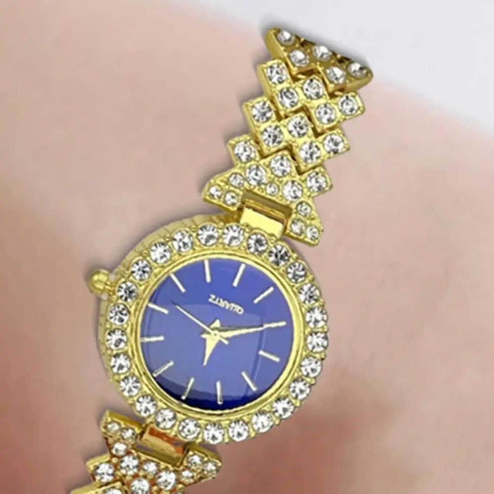 Watch Bracelet Set Women Jewelry Set with Gift Box Quartz Watch Necklace Bracelet Ring Earrings Collection Rhinestone Golden