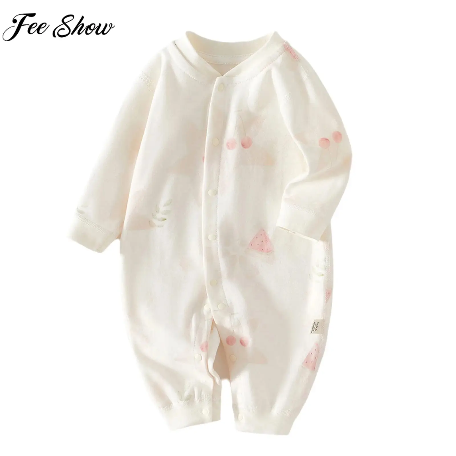 Newborn Baby Spring Autumn Casual Rompers Long Sleeve Soft Cotton Cute Cartoon Print Bodysuit for Daliy Wear Homewear Sleepwear