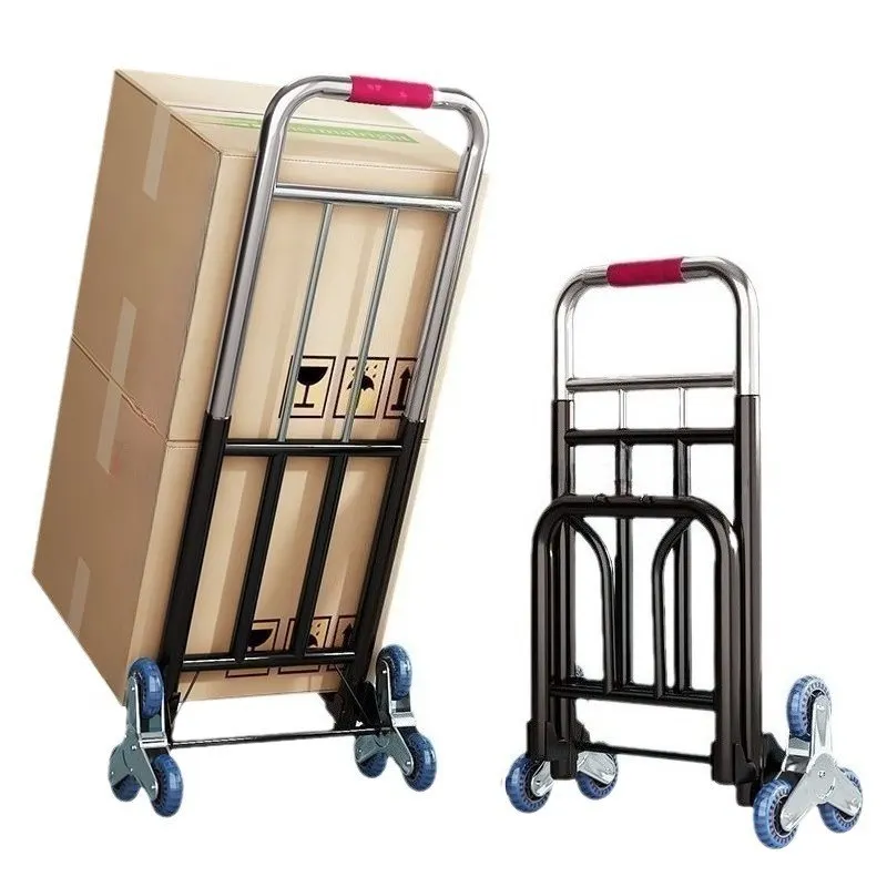 Heavy Duty Folding Stair Climbing Trolley 3-Wheel All-Terrain Hand Truck with Metal Frame Ergonomic Handle for Home Warehouse