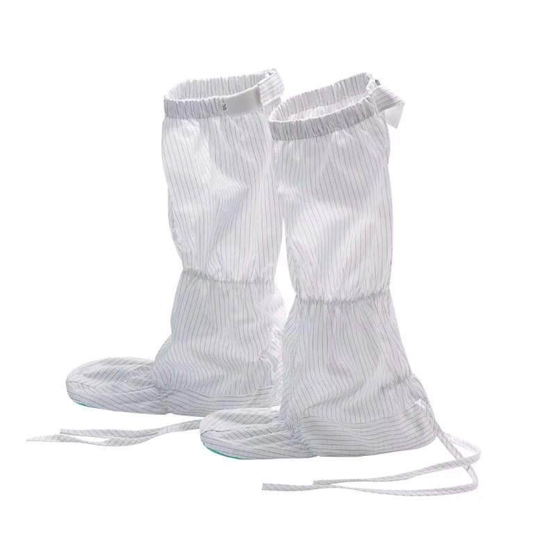 H-3514 ESD Safety Boots with Elastic Band Anti-Slip Green Leather Sole for Pharma Cleanroom and Biotech