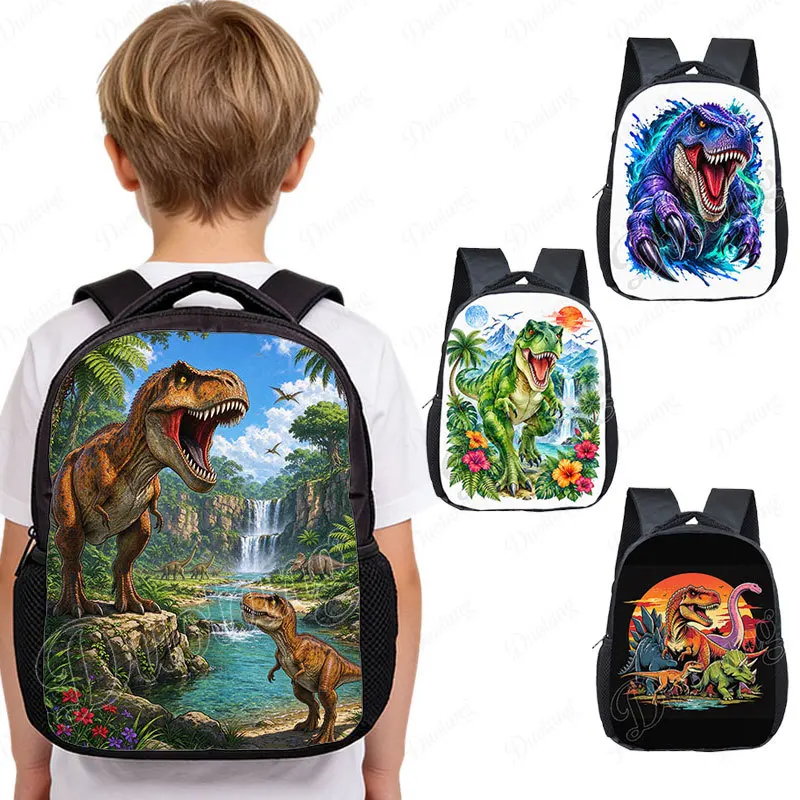 12 Inches Cool Dinosaur Jungle Backpack Boys Girls Cartoon T Rex Children School Bags for Kids Toddler Kindergarten Bag Bookbag