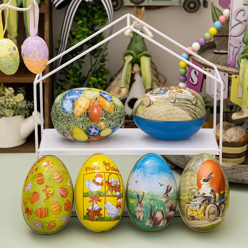 Iron Easter Egg Candy Box Colorful Rabbit Chick Tin Egg Storage Box Spring Festival Happy Easter Day Kids Gift Packaginbg Favor
