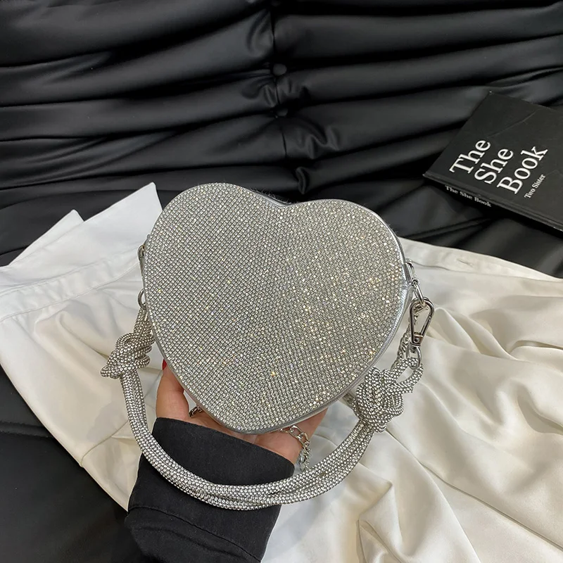 Knoten Griff Strass Abend Clutch Tasche Luxus Designer Kristall Diamanten Handtasche Geldbörse niedlichen Liebe Herz Umhängetasche Mini – Detail 17