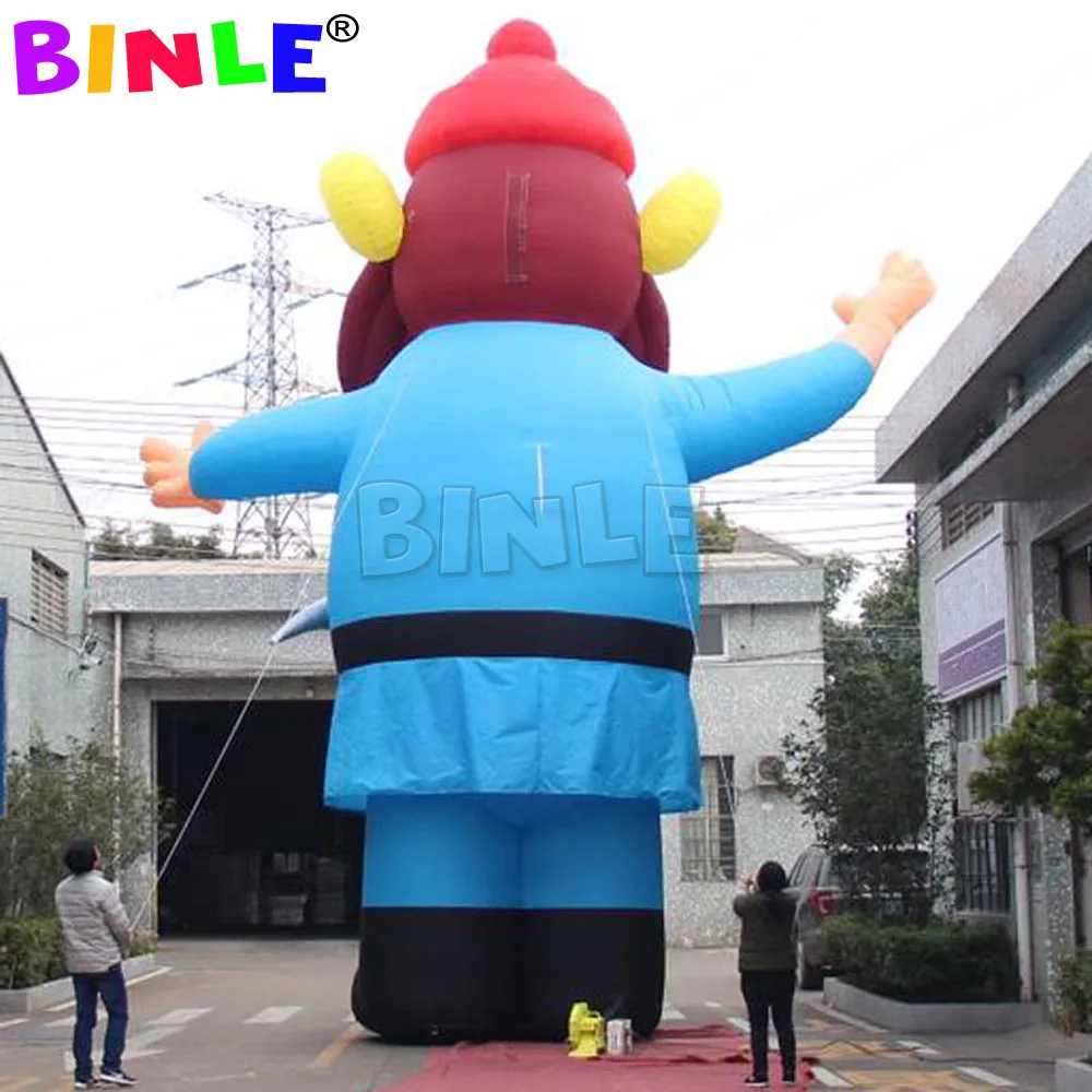 Customized huge blue inflatable Mountain Man cartoon model character with pick and canteen for advertising