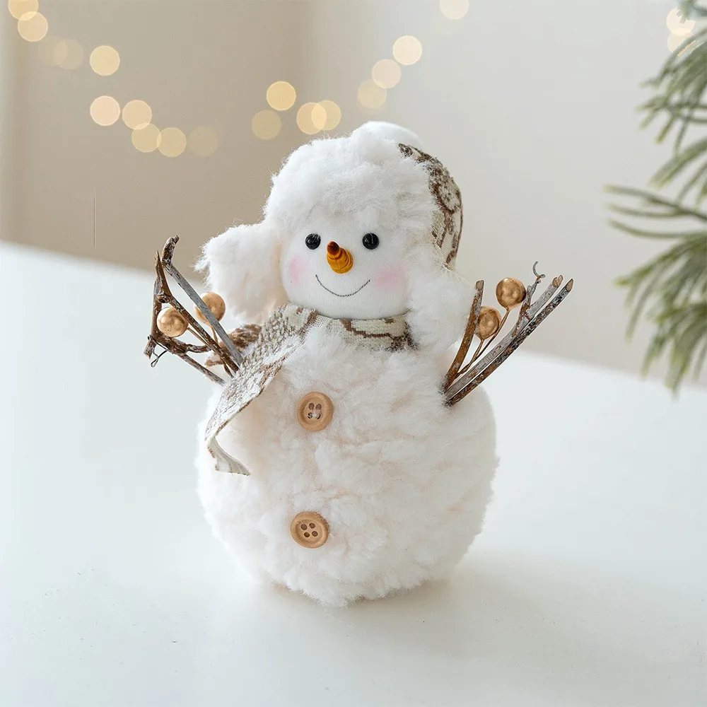

Cute Cartoon Christmas Snowman Ornaments Knitted Round Hat Plush Snowman Doll Soft Simulation Snowman Statue Festivals