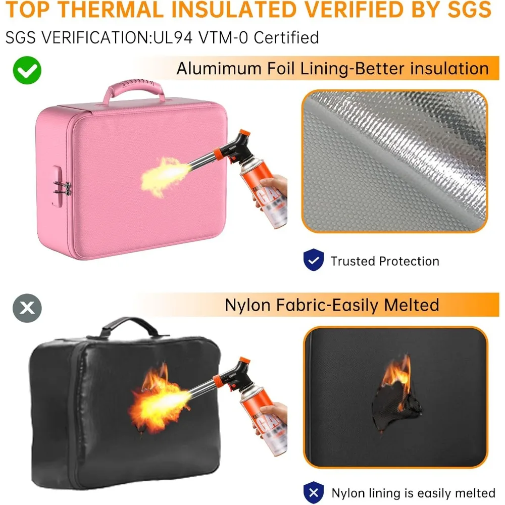 5200 ° F Органайзер для документов с замком, портативное домашнее безопасное хранилище для важных документов, файлов, розовый (мягкий)