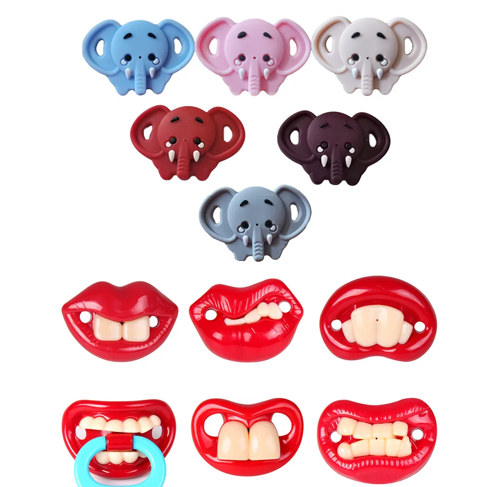 Baby Funny Beard Lip Tooth Shape Pacifier Clip Newborn Luxury Pacifiers Holder Infant Transparent Silicone Teether BPA Free