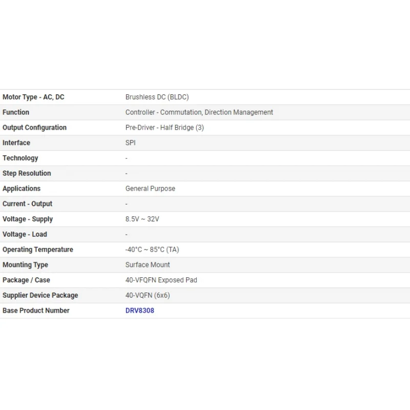 1PCS DRV8308RHAR DRV8308 QFN40 IC MOTOR DRIVER 8.5V-32V 40VQFN Motor Driver. SPI 40-VQFN (6x6)