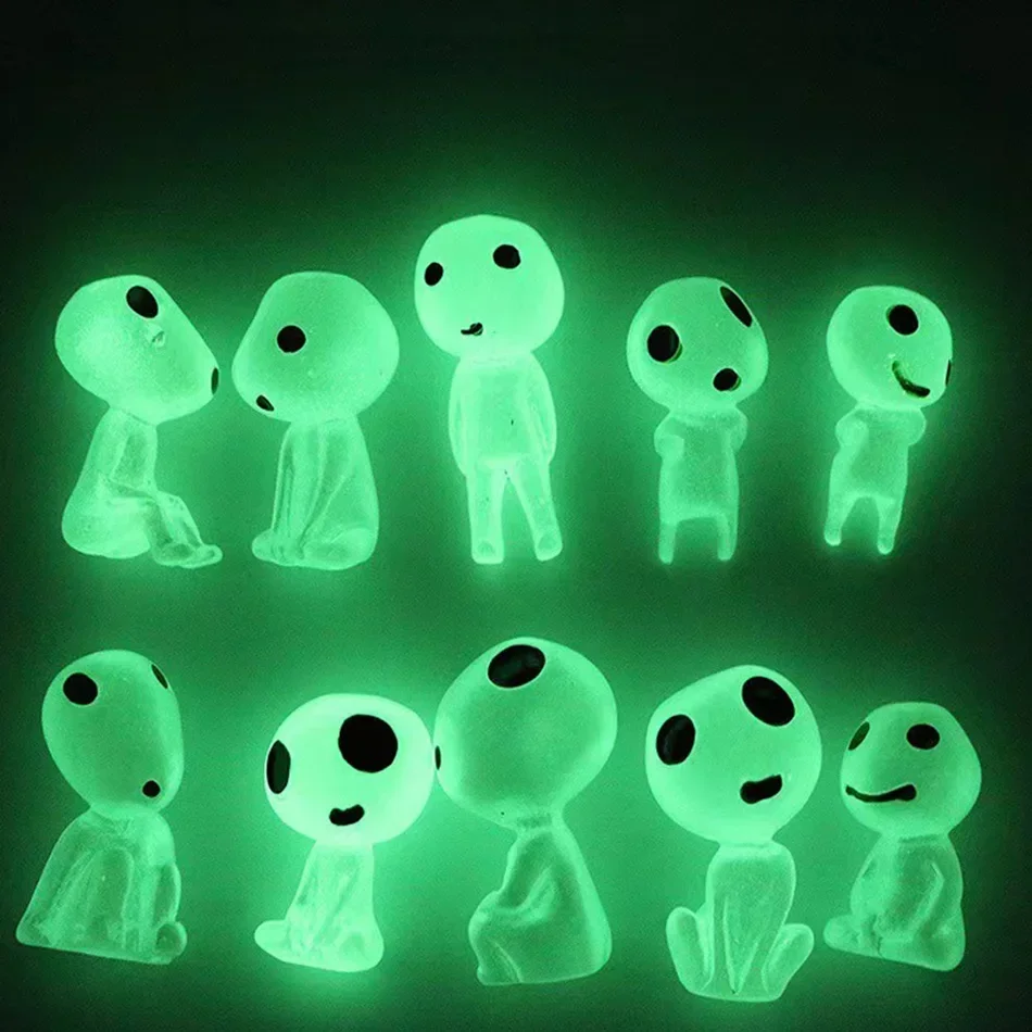 10pcs Luminous Elves Mini Figures Fish Tank Decor Kodama Glow in The Dark Figures Garden Micro Flower Potted Landscape Ornament