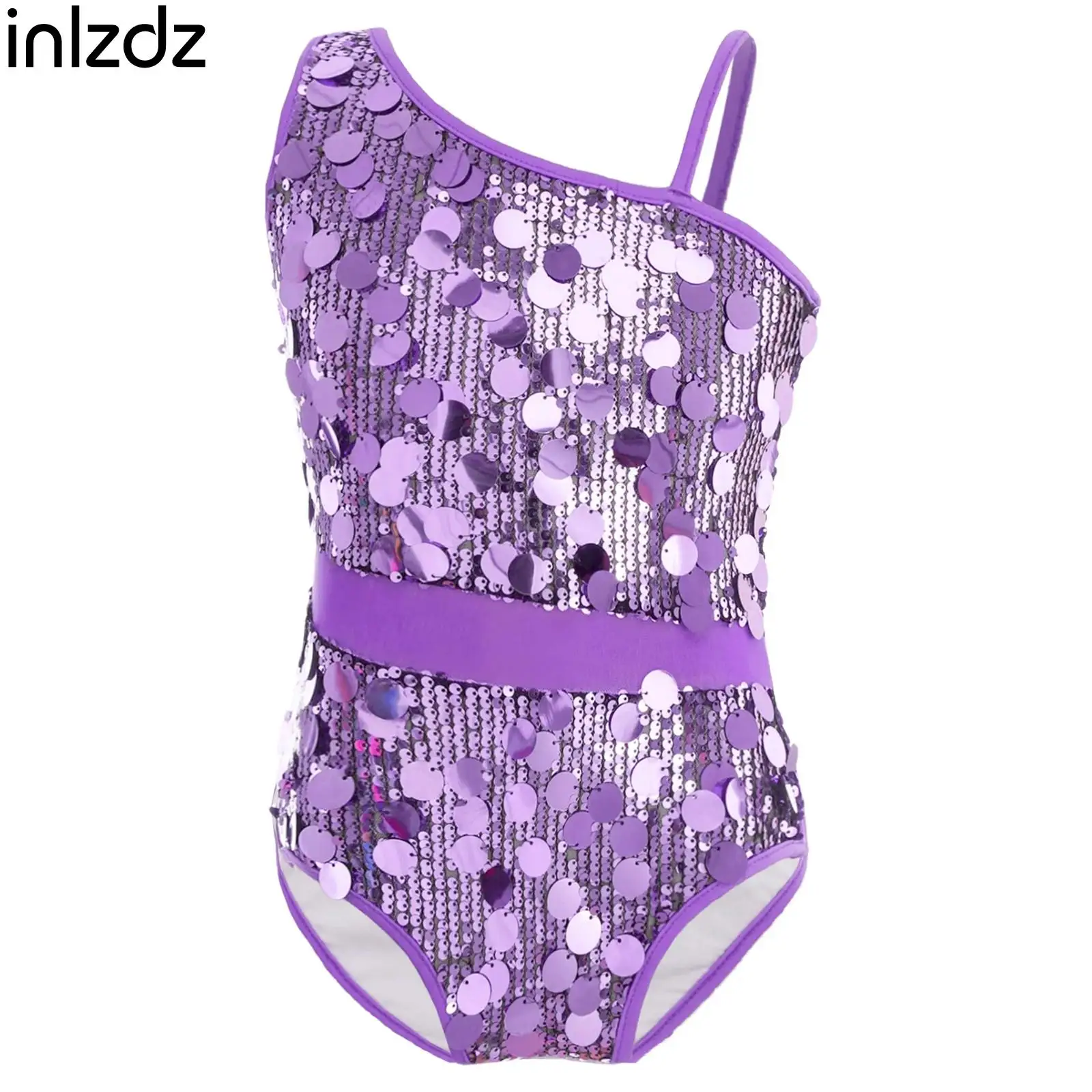 Kids Girls Ballet Jersey Athletic Figure Skating Unitard Jumpsuit Sparkly Sequins Latin Dance Leotard Gymnastic Bodysuit Costume