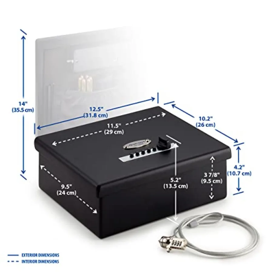 VS-12LSX Heavy Duty Mechanical Simplex Lock Two Gun Safe 2 Handgun Capacity Pistol with Security Cable Lock