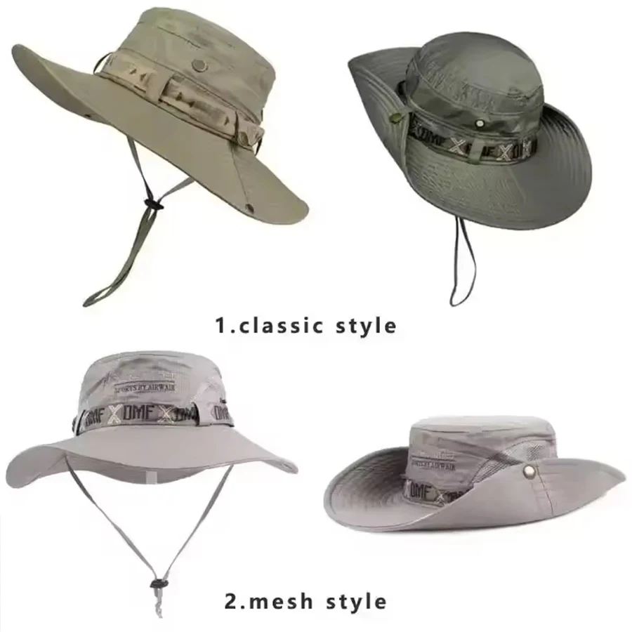 Sombrero de cubo de verano para hombre, protección UV para exteriores, ala ancha, Panamá, Safari, caza, senderismo, sombrero de pescador de malla, gorra de protección solar para playa