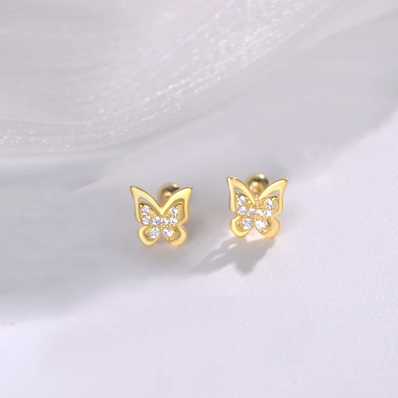 Luxurious Sweet Golden Butterfly Tragus Stud Earrings for Women Exquisite Birthday Party Jewelry Gift