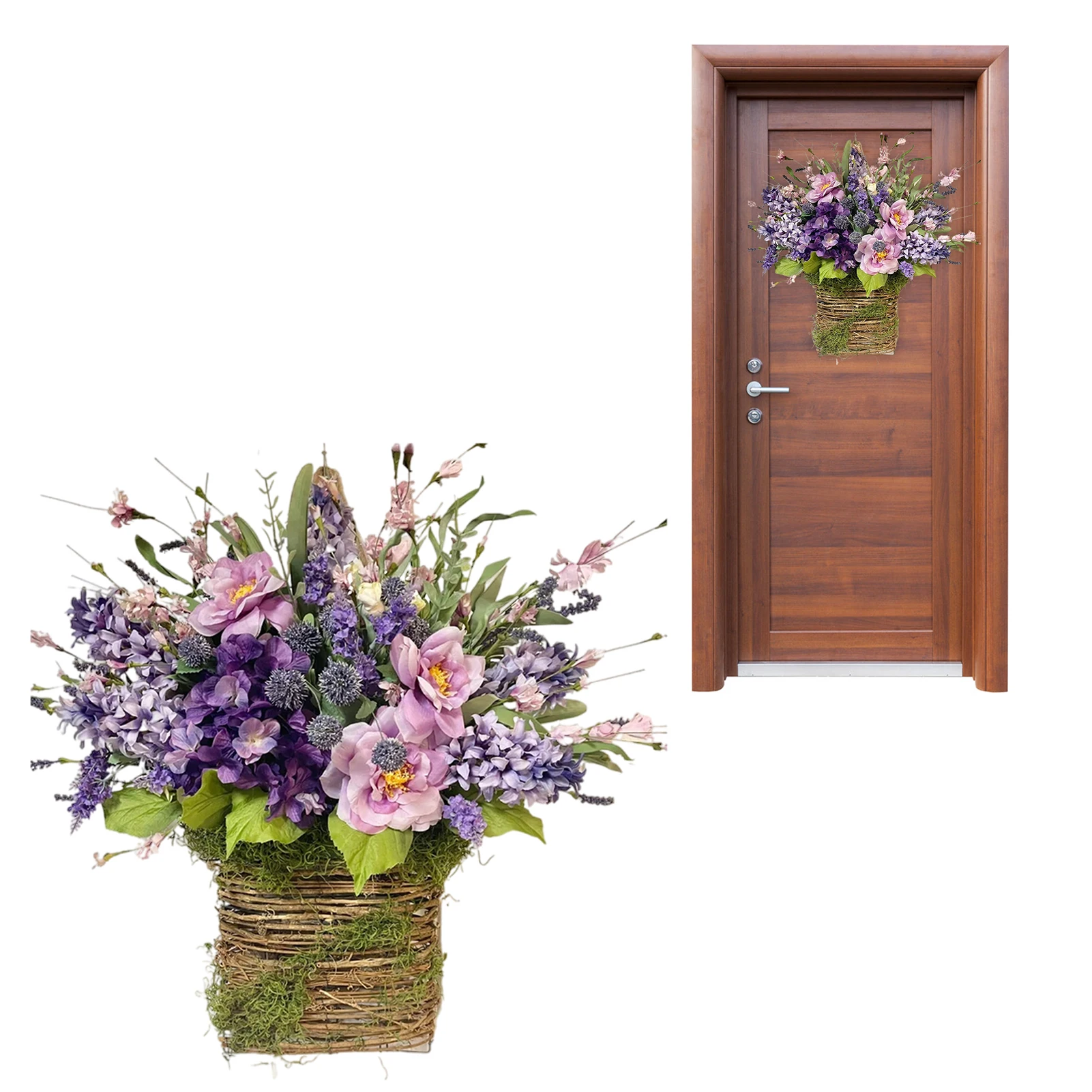 Lavender Wreaths For Front Door Artificial Flower Lavender With Baskets Spring Wreath Colorful Wreaths For Indoor Outdoor