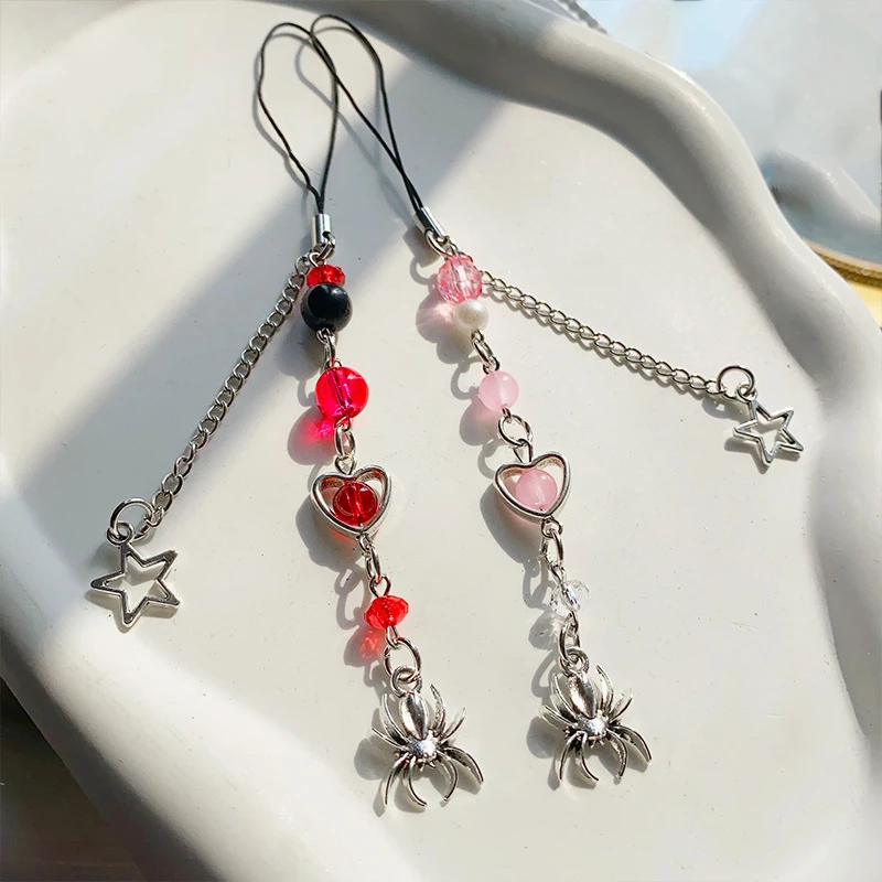 

Y2K Gothic Beaded Mobile Phone Lanyard Creative Spider Pendant Phone Chain Aesthetic Cell Phone Strap Keycord