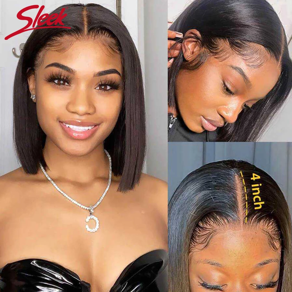 

Sleek Straight 4x4 Bob Wig Lace Closure Human Hair Wigs 180% Density Brazilian Lace Front Human Hair Wigs Closure Wig Short Wigs