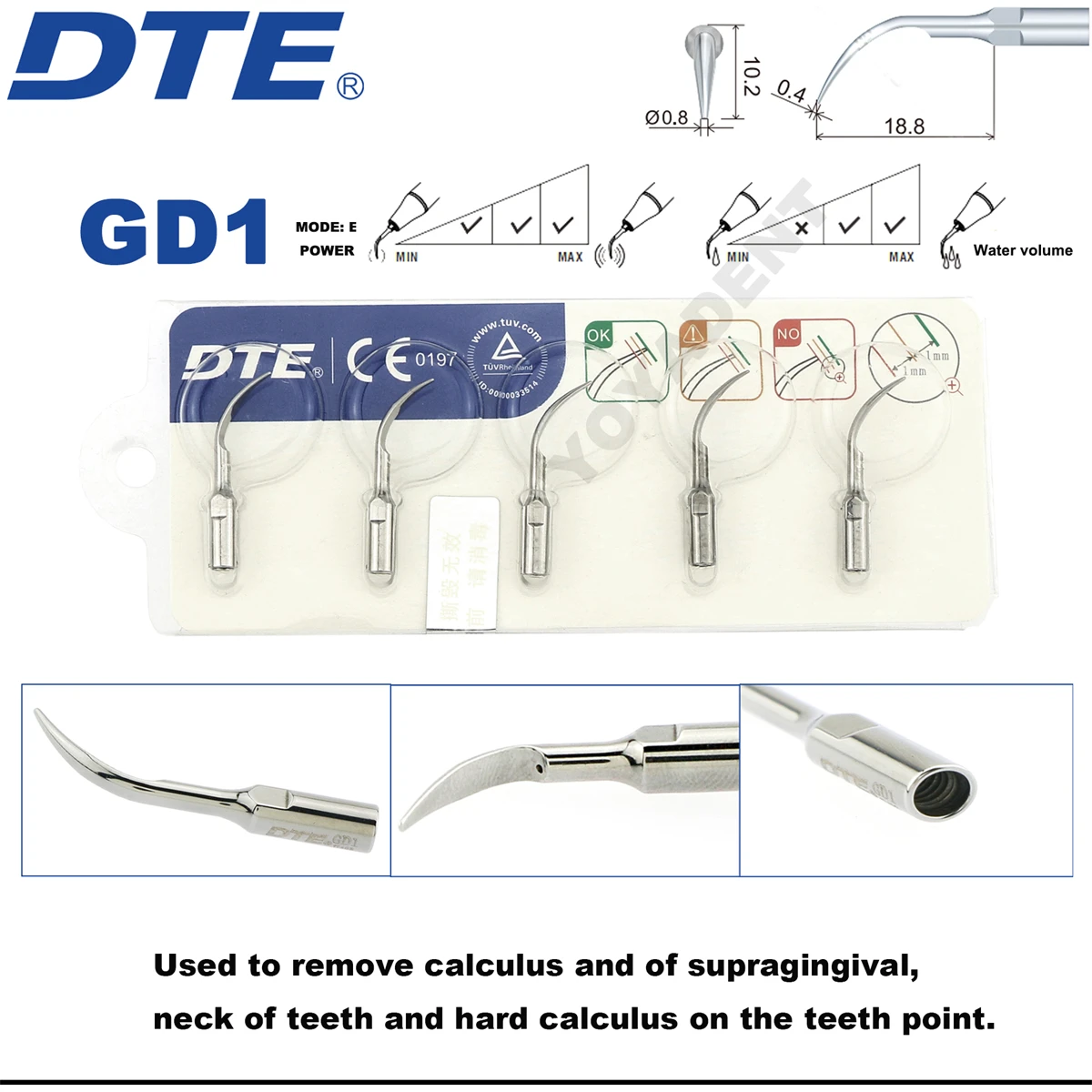 Original Woodpecker DTE Dental Scaler Tips Scaling Tip Fit SATELEC ACTEON NSK Ultrasonic Scaler Handpiece