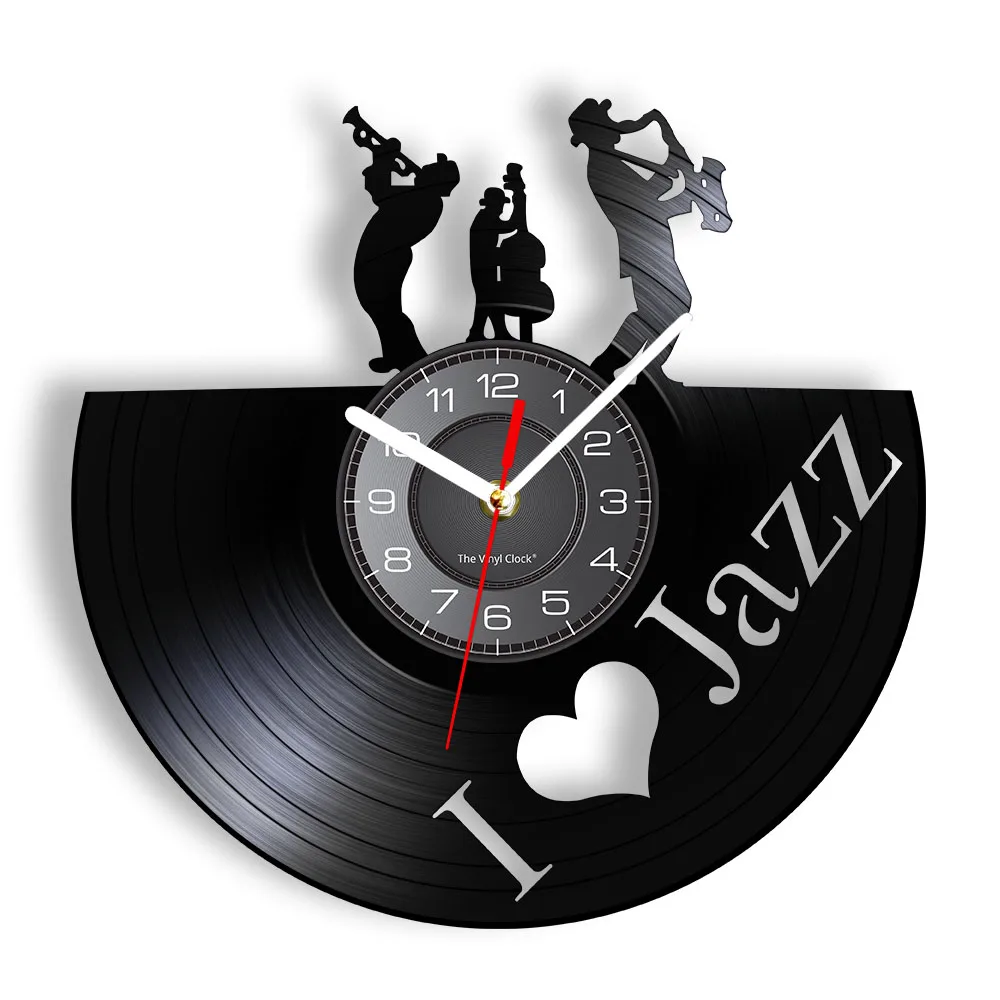 Jazz Music Player Vinyl Record Wall Clock Blues Jazz Music Note Art Decor Wall Watch Handmade Gift For Jazz Lover