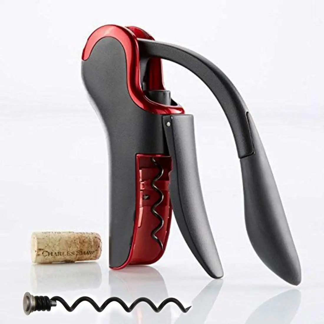

Compact Vertical Corkscrew Wine Bottle Opener with Built-in Foil Cutter